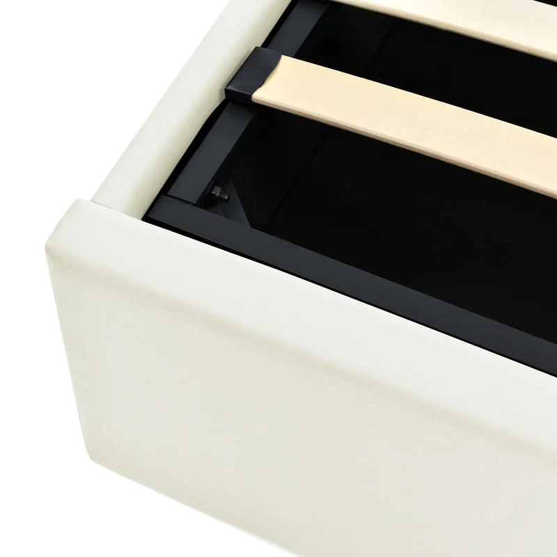 Lit coffre double PU blanc rembourré avec tête de lit haute, éclairage LED 160*200cm STUDDU