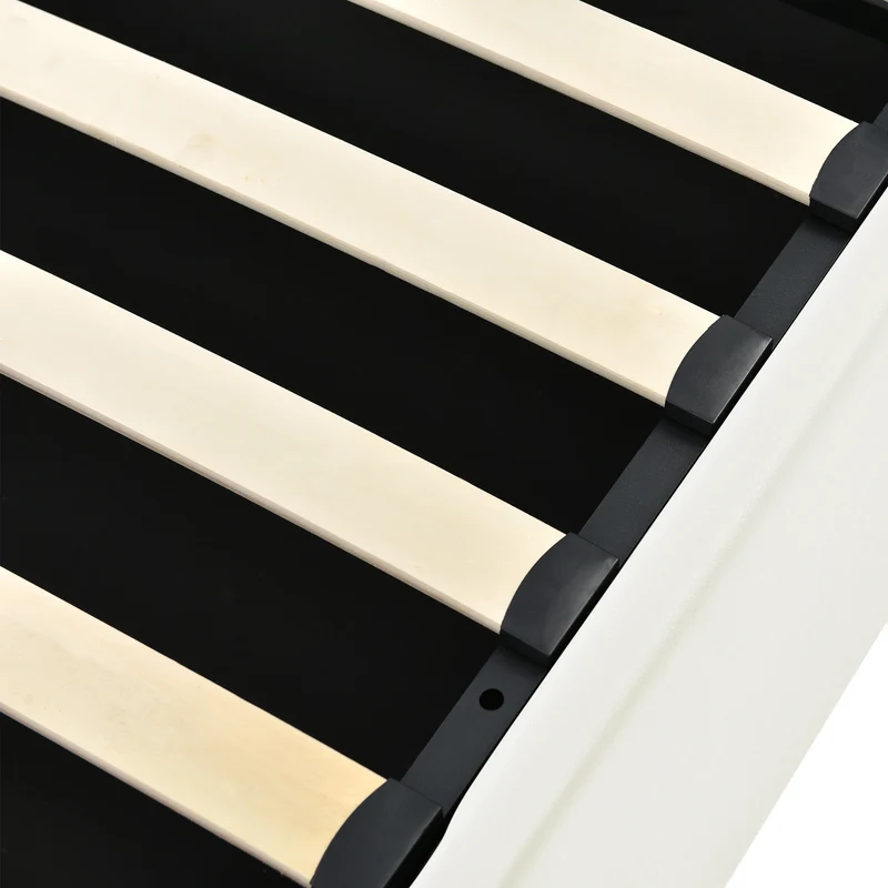 Lit coffre double PU blanc rembourré avec tête de lit haute, éclairage LED 160*200cm STUDDU