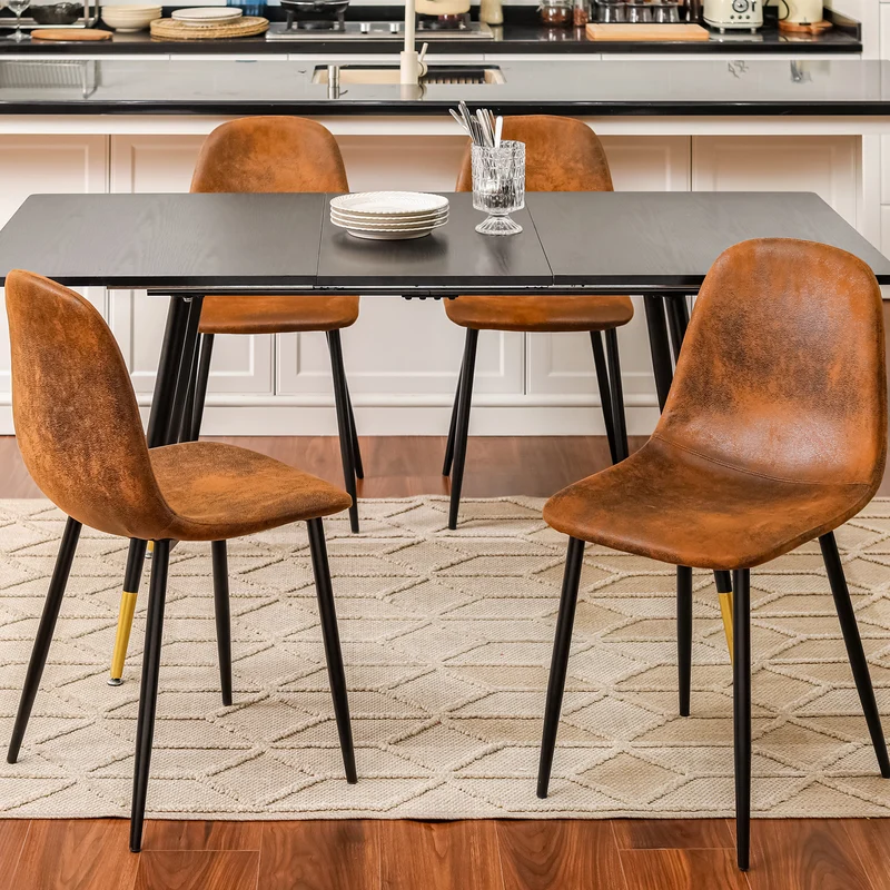 Lot de 4 chaises de salle à manger scandinaves vintage suede marron rétro CHARLTON SUEDE BROWN