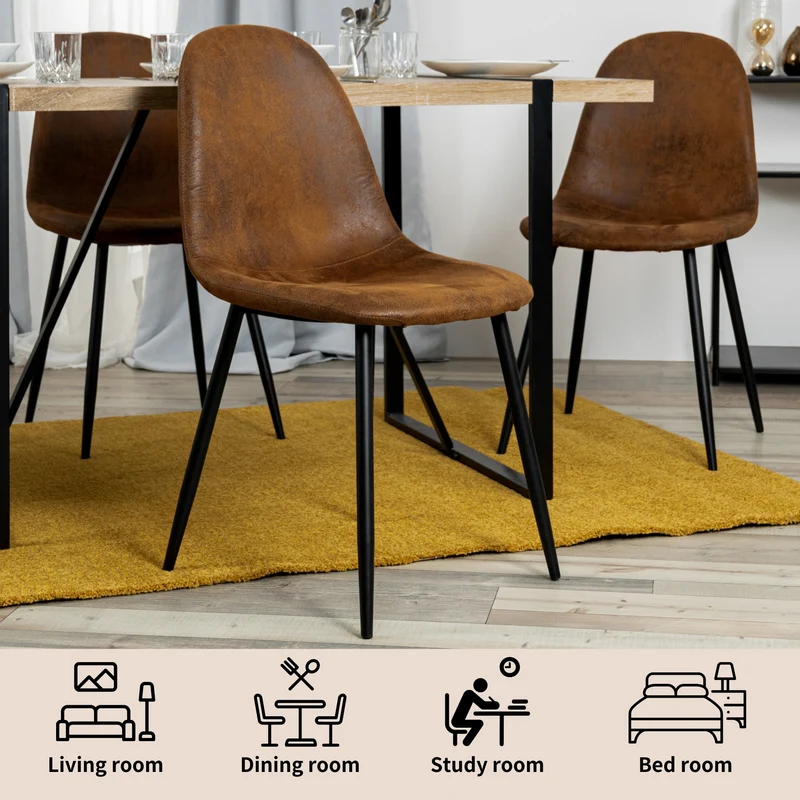 Lot de 4 chaises de salle à manger scandinaves vintage suede marron rétro CHARLTON SUEDE BROWN