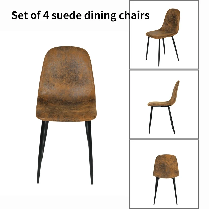 Lot de 4 chaises de salle à manger scandinaves vintage suede marron rétro CHARLTON SUEDE BROWN