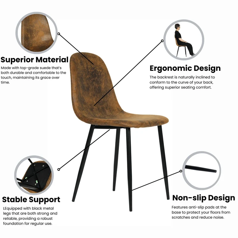 Lot de 4 chaises de salle à manger scandinaves vintage suede marron rétro CHARLTON SUEDE BROWN