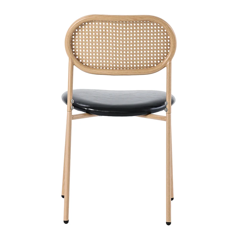 Lot de 4 chaises de salle à manger style rétro en rotin et PU noir pieds effet bois GHEXIELS BLACK