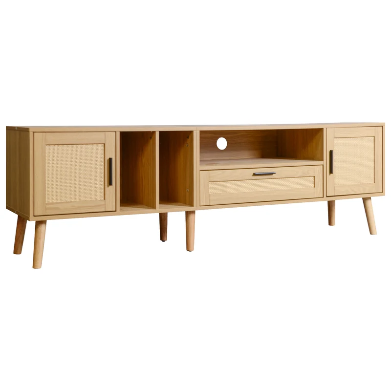 Meuble TV effet bois décoration en rotin 2 portes et un tiroir 180cm BRAVVANS