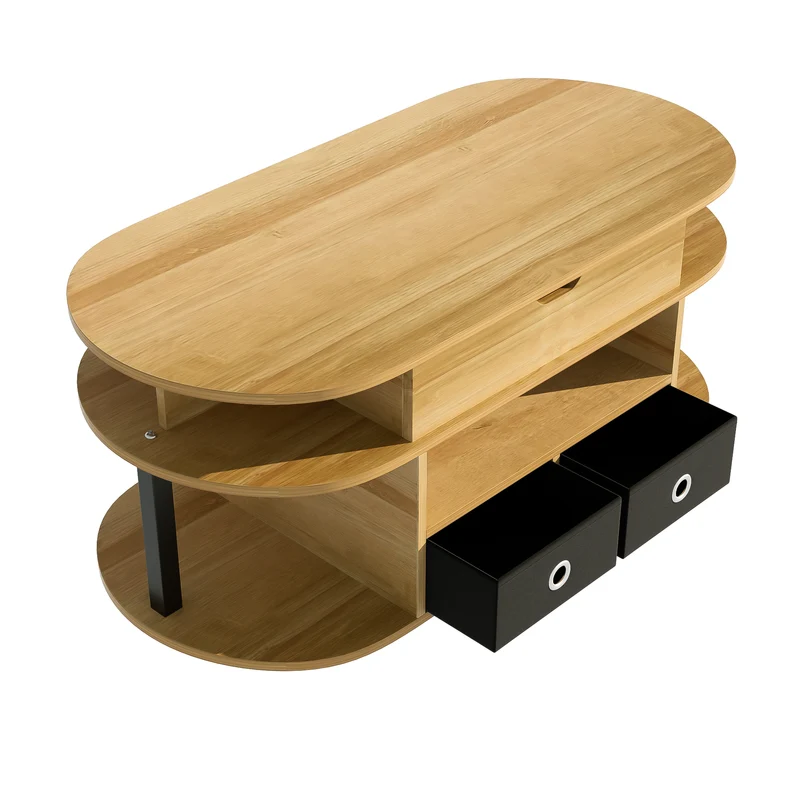 Table basse revelable effet bois rangement et tiroirs en tissu noir 105*50cm PHAHRAIRS