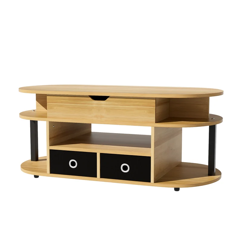 Table basse revelable effet bois rangement et tiroirs en tissu noir 105*50cm PHAHRAIRS