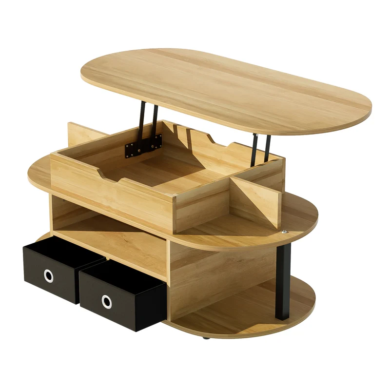 Table basse revelable effet bois rangement et tiroirs en tissu noir 105*50cm PHAHRAIRS