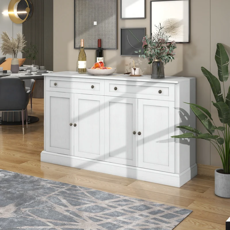 Grand buffet blanc moderne avec 4 portes et 2 tiroirs BHONPHAIT