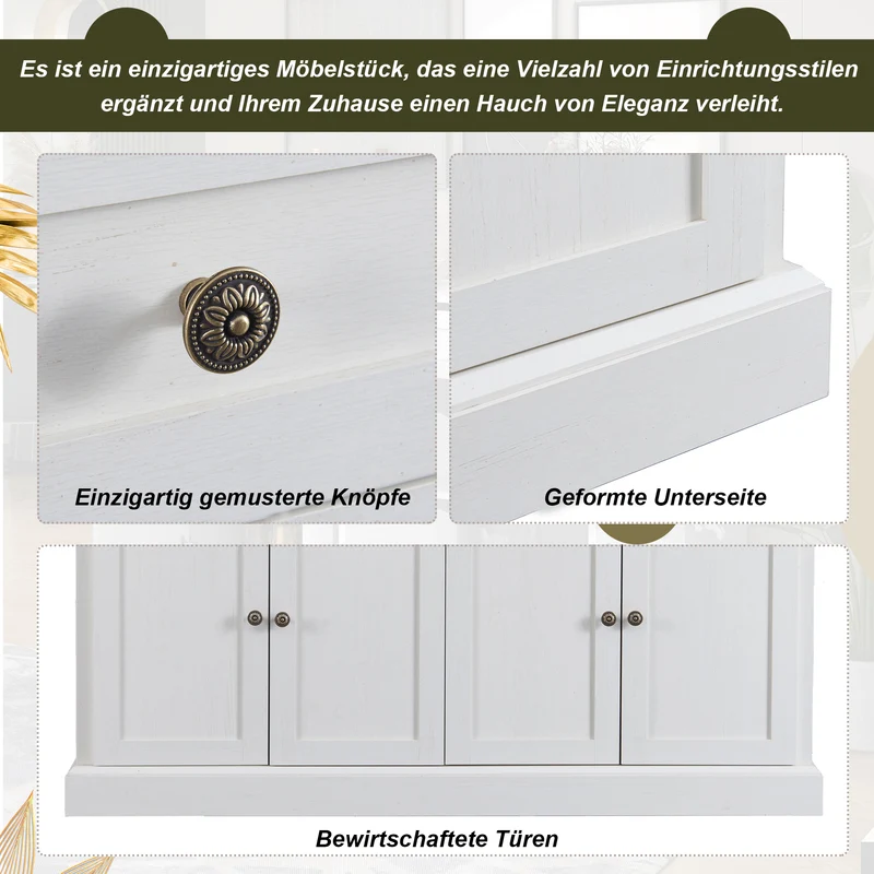 Grand buffet blanc moderne avec 4 portes et 2 tiroirs BHONPHAIT