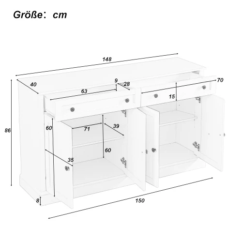 Grand buffet blanc moderne avec 4 portes et 2 tiroirs BHONPHAIT