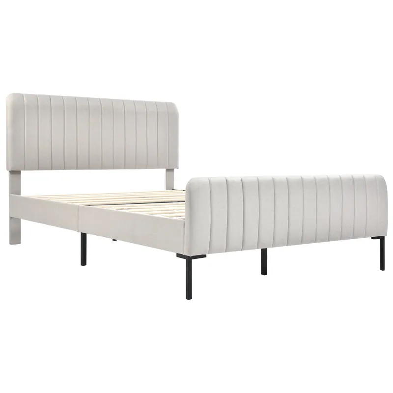 Lit rembourré en lin gris-beige cadre lit double King 180x200cm EGMOID SUPER KING