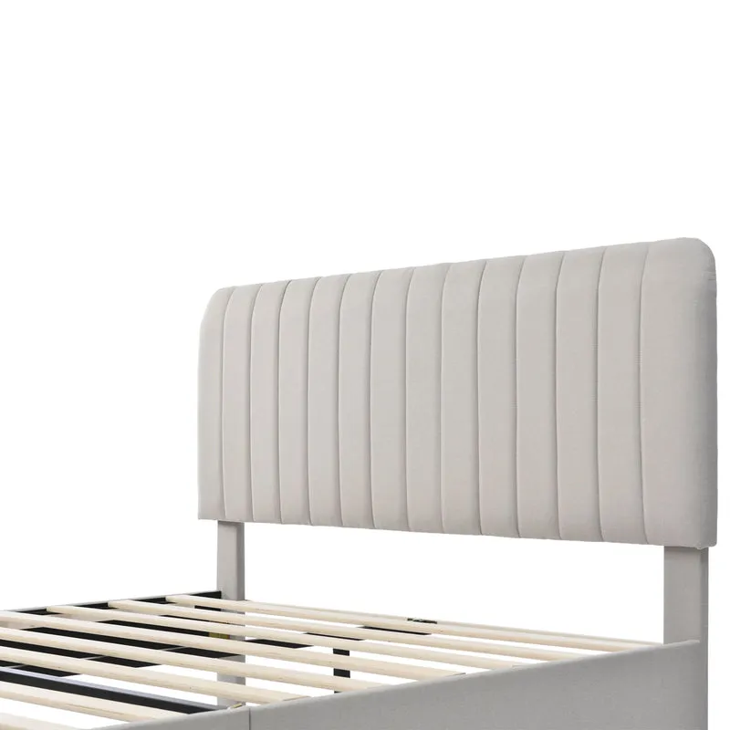 Lit rembourré en lin gris-beige cadre lit double King 180x200cm EGMOID SUPER KING