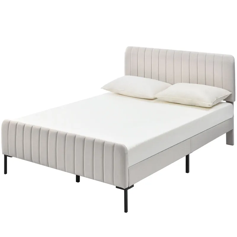 Lit rembourré en lin gris-beige cadre lit double King 180x200cm EGMOID SUPER KING