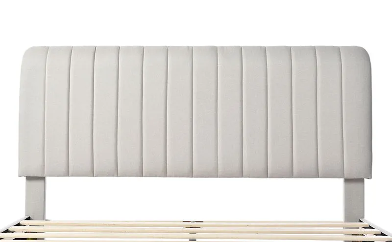 Lit rembourré en lin gris-beige cadre lit double King 180x200cm EGMOID SUPER KING
