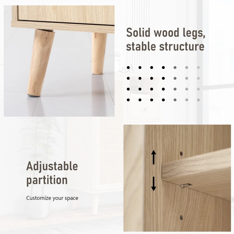 Buffet effet chêne avec 2 portes en tissage rotin et 1 tiroir VELDTBLADE