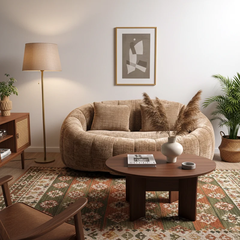 Canapé compact rond 2 places Loveseat en chenille marron BACTEROID