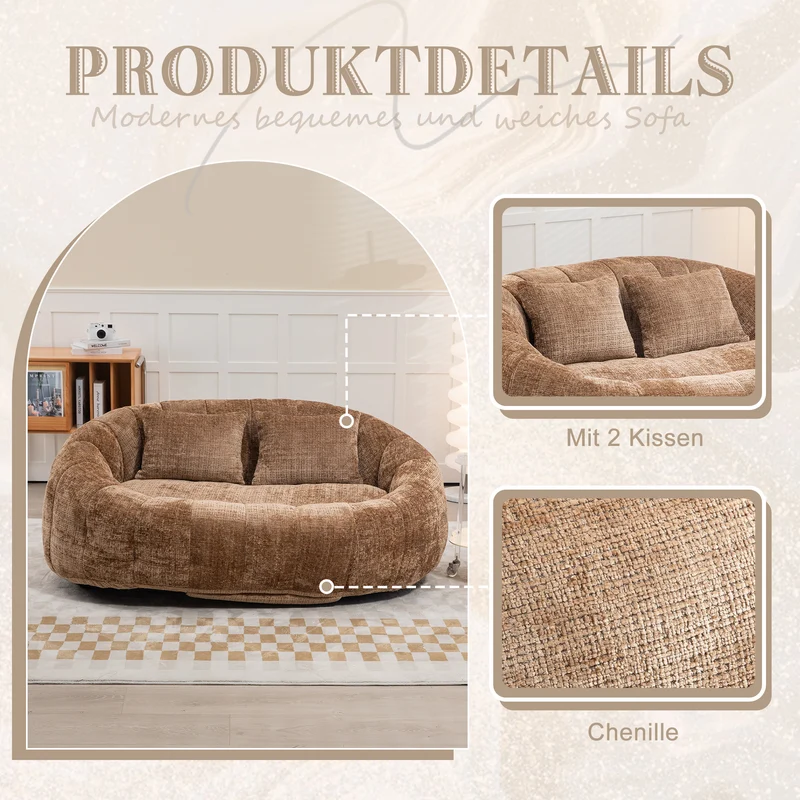 Canapé compact rond 2 places Loveseat en chenille marron BACTEROID