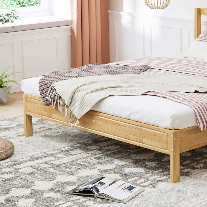 Lit double en rotin effet bois nature 165*205*94 THRUDS
