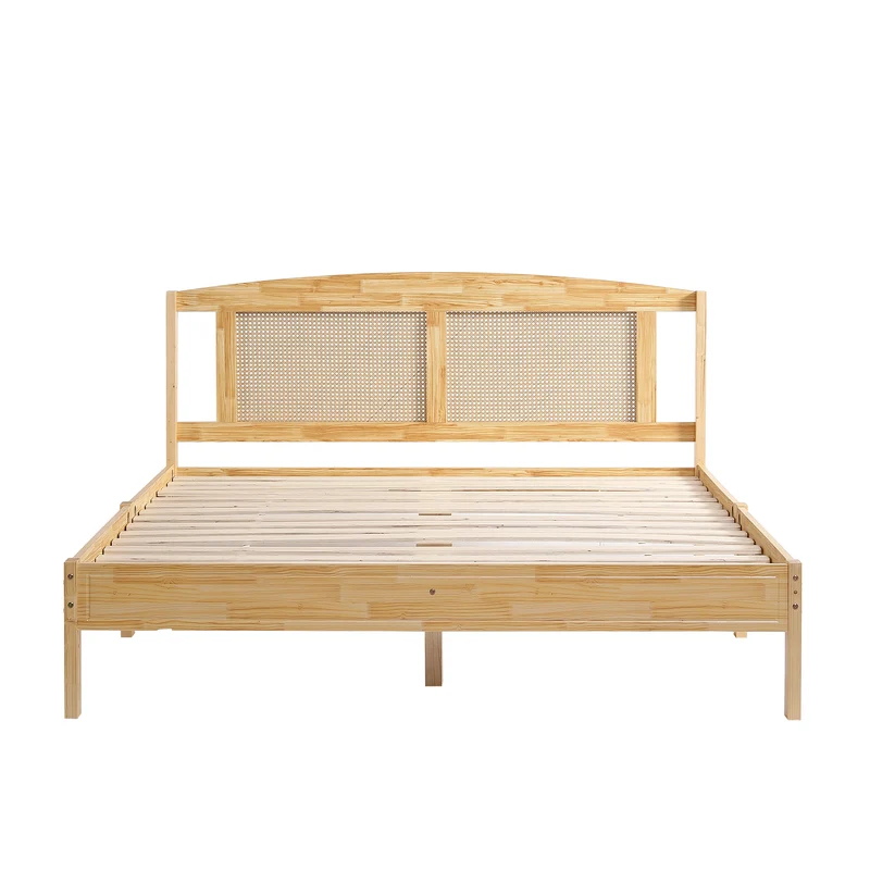Lit double en rotin effet bois nature 165*205*94 THRUDS