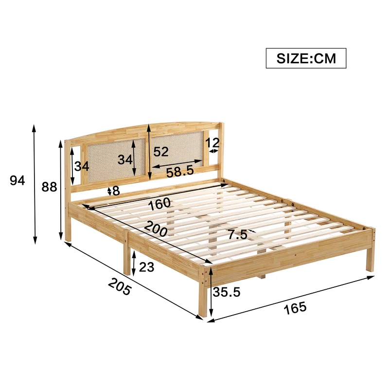 Lit double en rotin effet bois nature 165*205*94 THRUDS
