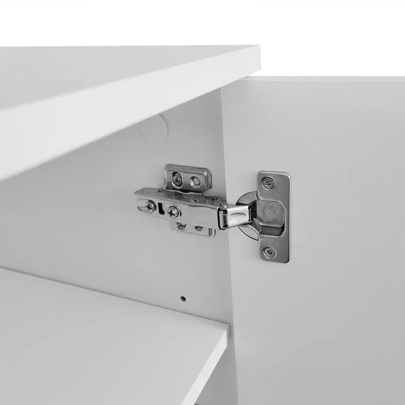 Meuble TV blanc style luxe portes texturées forme de U AEKRON