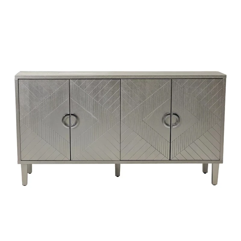 Buffet champagne argenté 4 portes poignées en alliage de zinc et façades à motif géométrique ENDOSPERM
