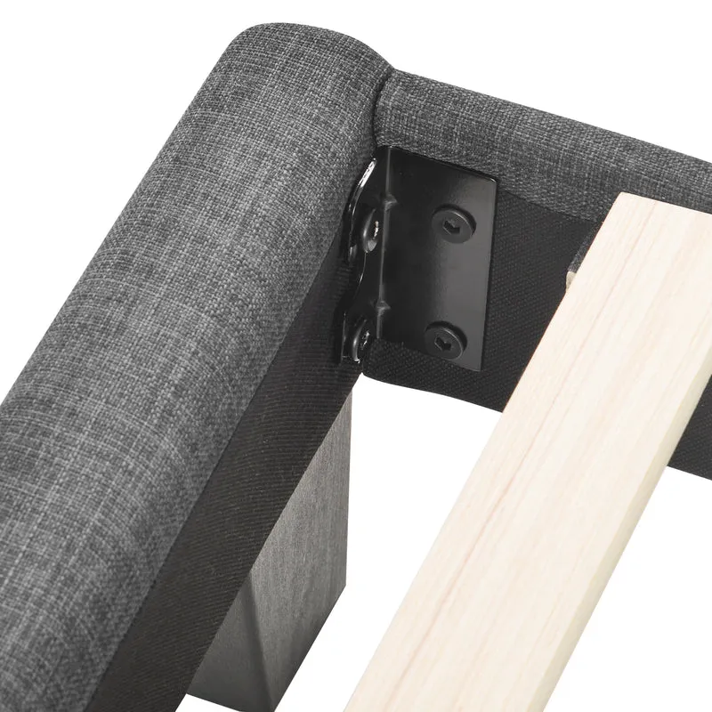 Ensemble lit double rembourré en lin gris 140x200 avec sommier à lattes et matelas à ressorts PERISTOM