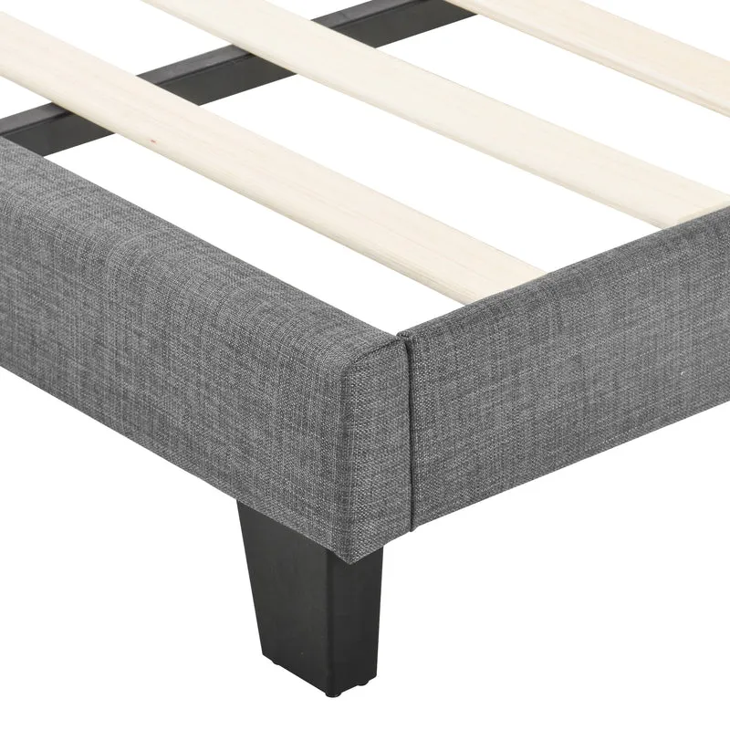 Ensemble lit double rembourré en lin gris 140x200 avec sommier à lattes et matelas à ressorts PERISTOM
