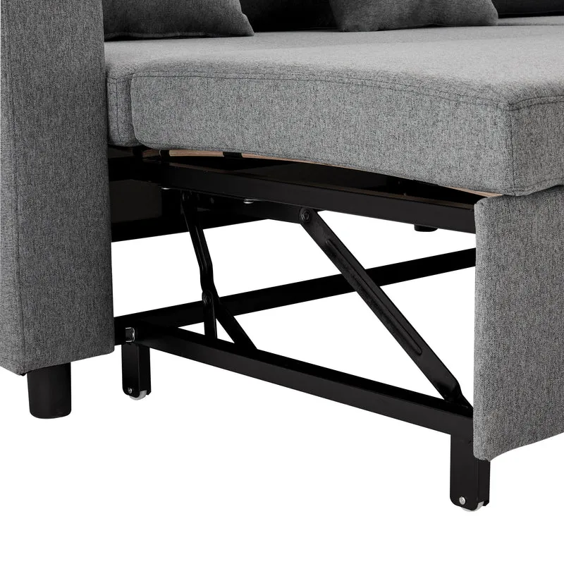 Canapé d'angle convertible en tissu lin gris méridienne réversible 3 places PHOTOSPHERE