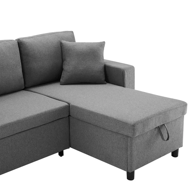 Canapé d'angle convertible en tissu lin gris méridienne réversible 3 places PHOTOSPHERE