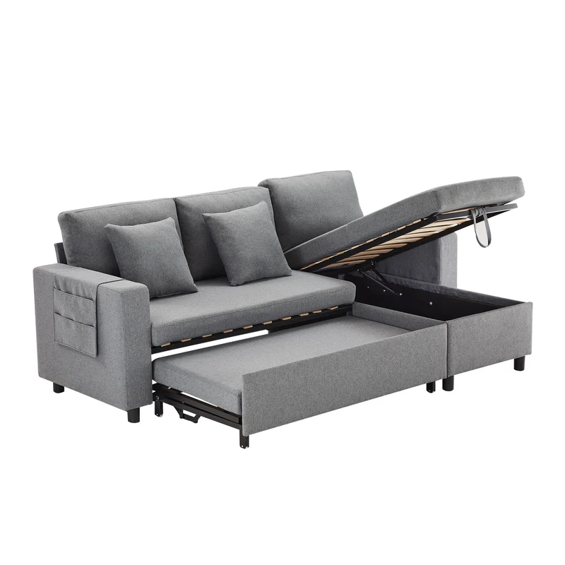 Canapé d'angle convertible en tissu lin gris méridienne réversible 3 places PHOTOSPHERE