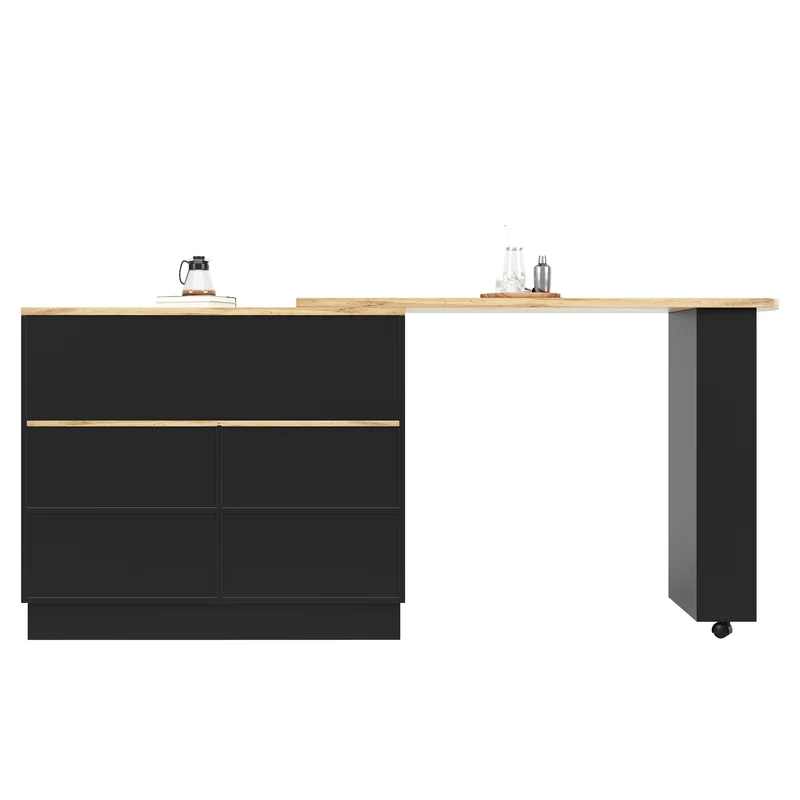 Table de bar effet bois et noir rotatif à 360° rangement avec verre ondulé TINPLATE