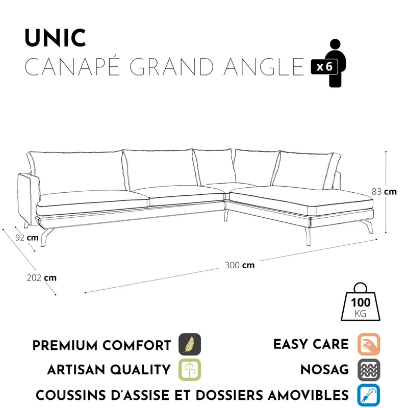 Canapé grand angle droit UNIC Velours