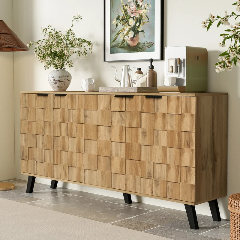 Buffet moderne effet bois à 4 portes 160,5x35,5x78cm OCAERS