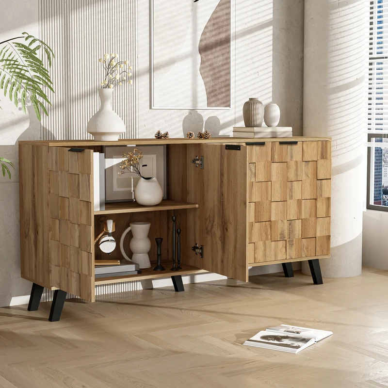 Buffet moderne effet bois à 4 portes 160,5x35,5x78cm OCAERS