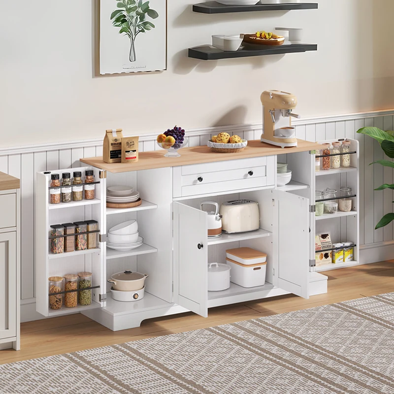 Buffet de cuisine blanc et effet bois 1 tiroir et 4 portes, étagères réglables LIGNIN