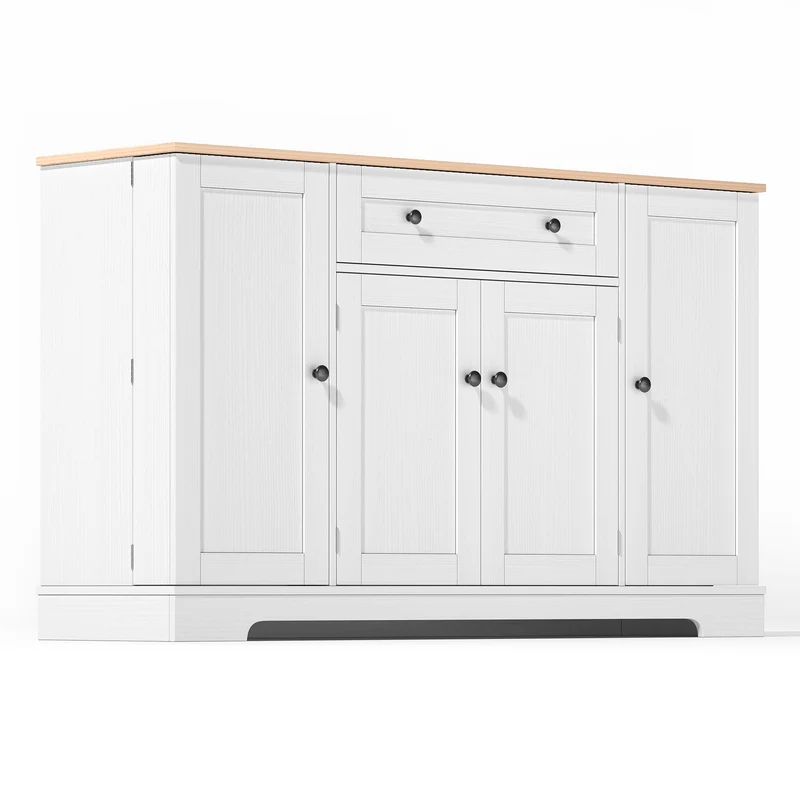 Buffet de cuisine blanc et effet bois 1 tiroir et 4 portes, étagères réglables LIGNIN
