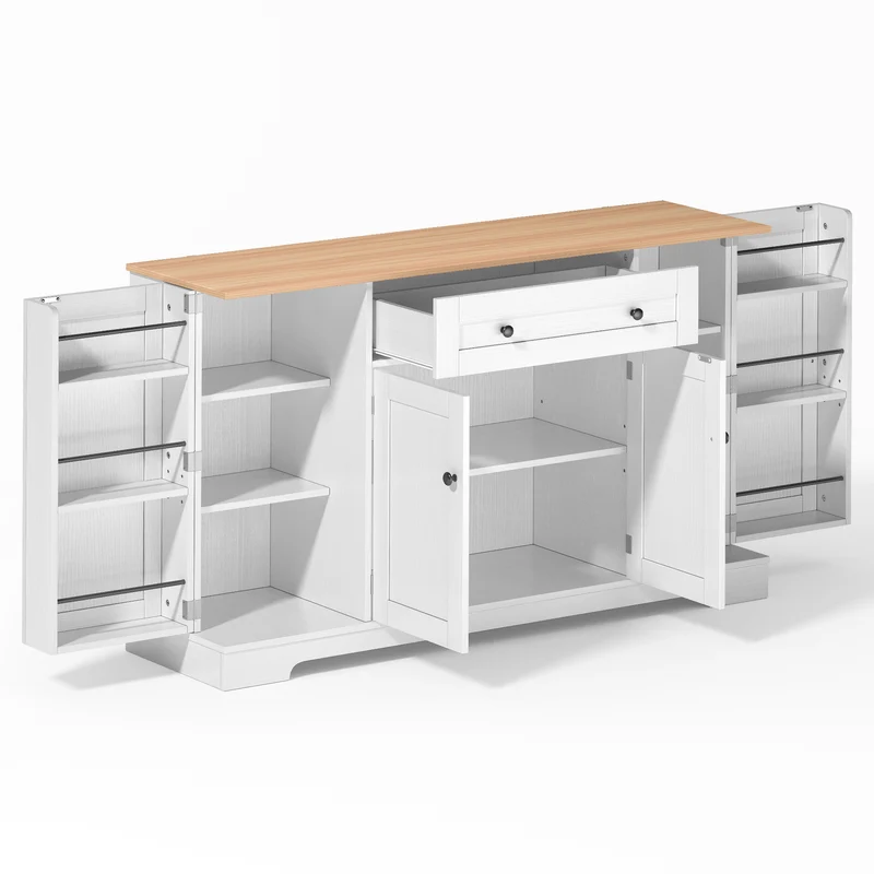 Buffet de cuisine blanc et effet bois 1 tiroir et 4 portes, étagères réglables LIGNIN