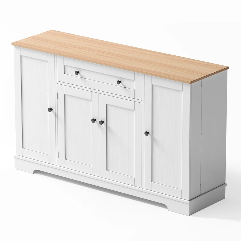 Buffet de cuisine blanc et effet bois 1 tiroir et 4 portes, étagères réglables LIGNIN