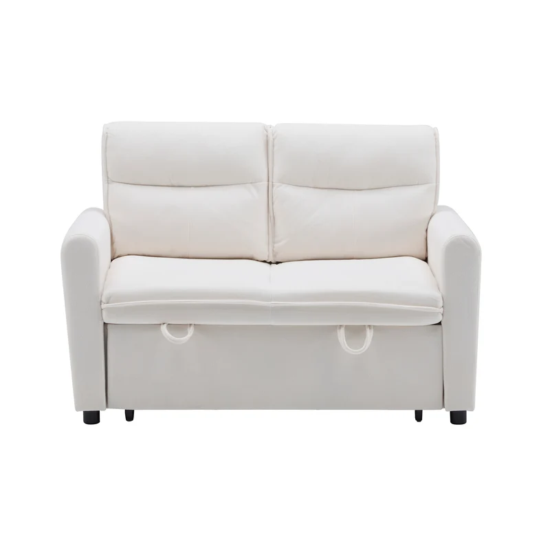 Canapé-lit convertible 2 places velours beige clair, dossier 5 positions RIDGEGLEN
