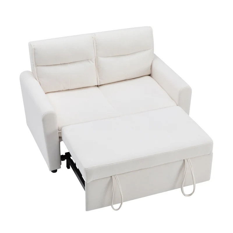 Canapé-lit convertible 2 places velours beige clair, dossier 5 positions RIDGEGLEN