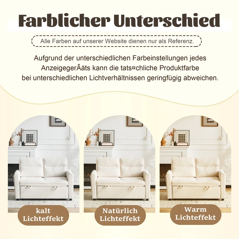 Canapé-lit convertible 2 places velours beige clair, dossier 5 positions RIDGEGLEN