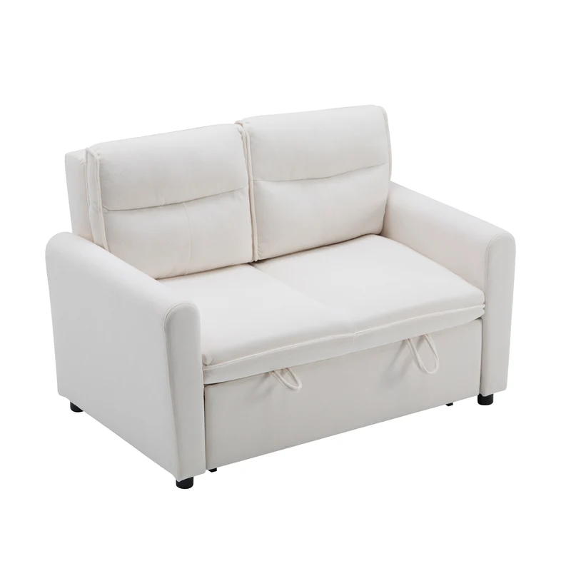 Canapé-lit convertible 2 places velours beige clair, dossier 5 positions RIDGEGLEN