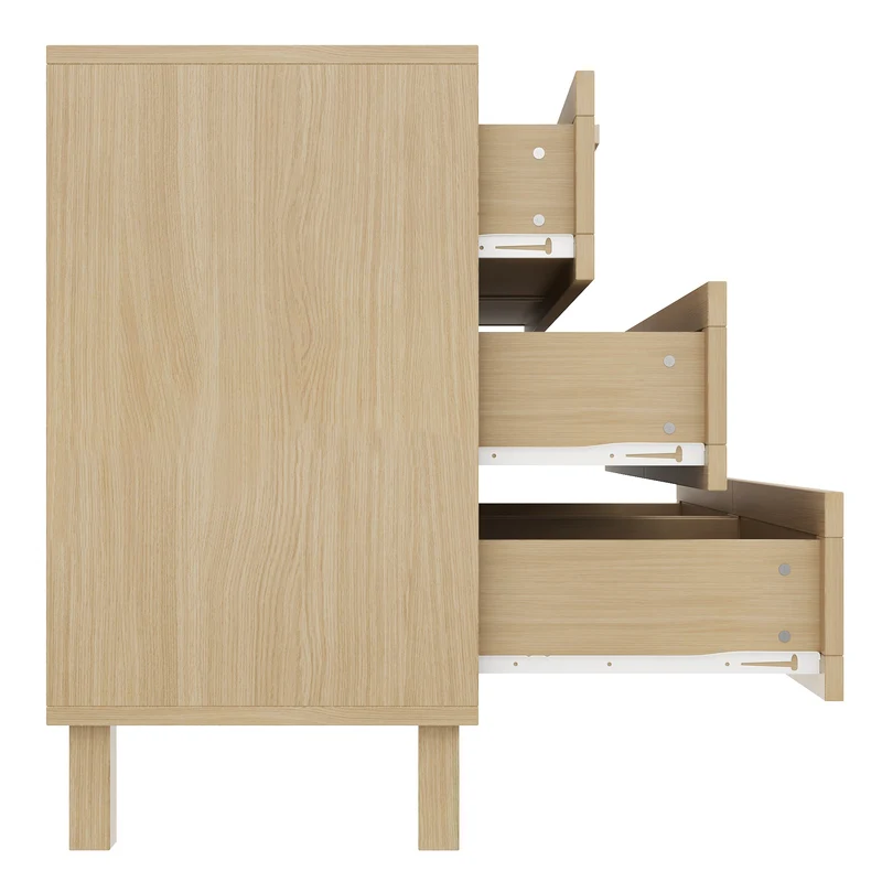 Buffet effet bois naturel 6 tiroirs en rotin FERNVALE