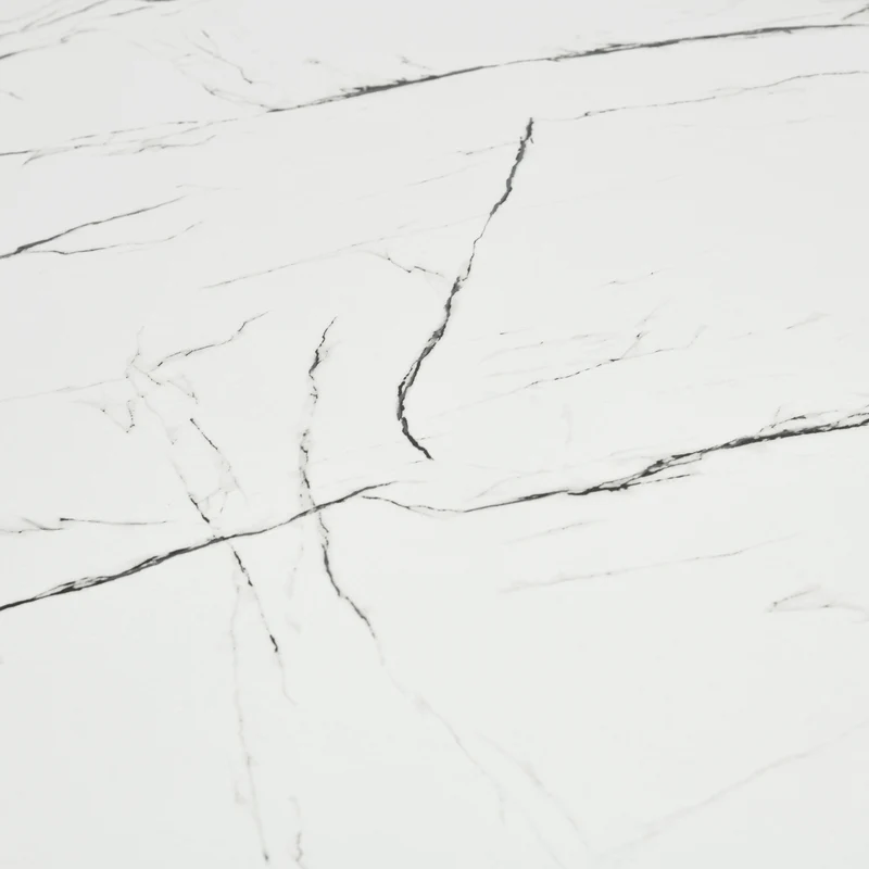 Table de salle à manger rectangulaire effet marbre blanc de style scandinave pieds points dorés 110x70cm WHALEN MARBLE TABLE BG