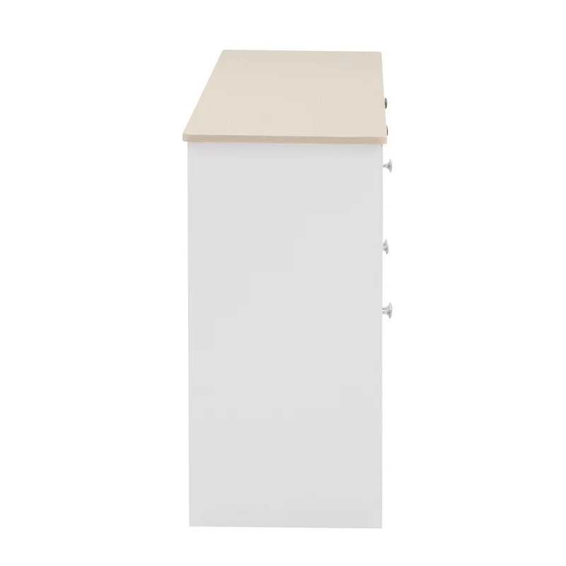 Buffet blanc et effet bois 4 portes 3 tiroirs 160*37*75cm STAANKIL