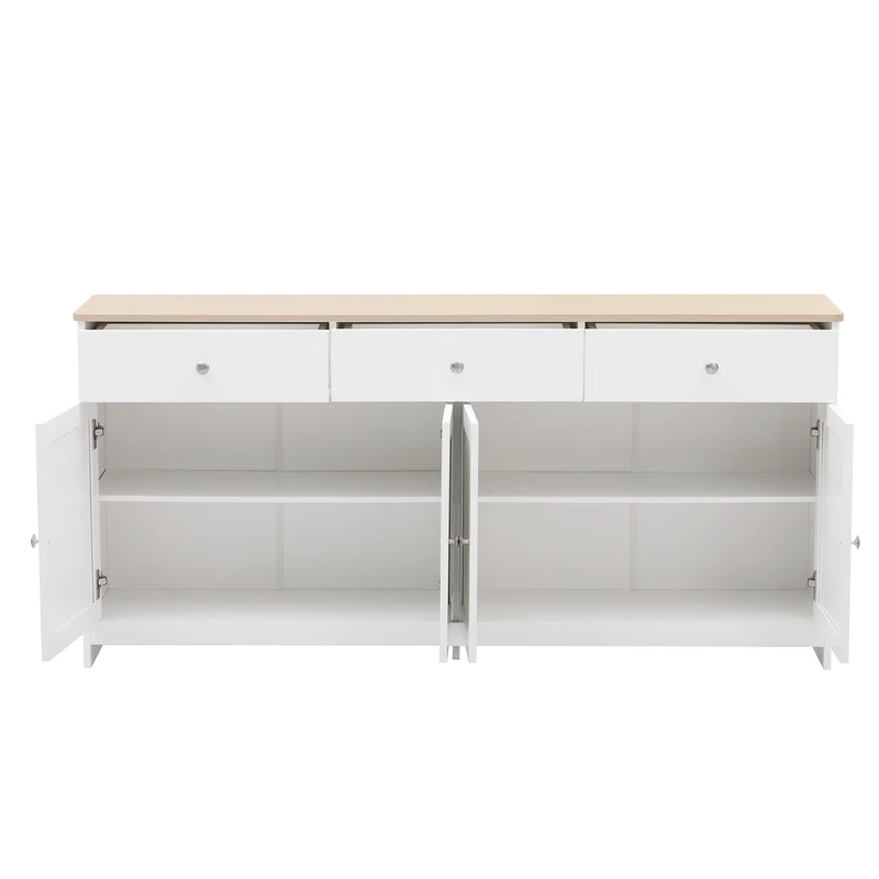 Buffet blanc et effet bois 4 portes 3 tiroirs 160*37*75cm STAANKIL