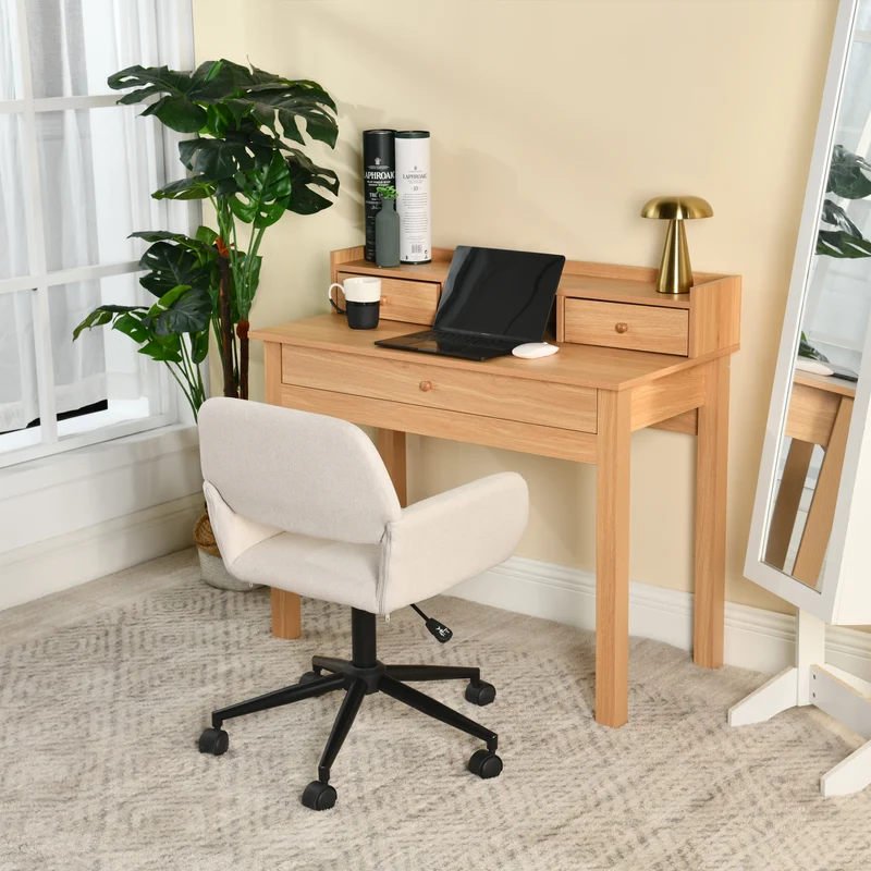 Bureau classique en bois, avec tiroirs et rangements DEVAKI LIGHT WOOD
