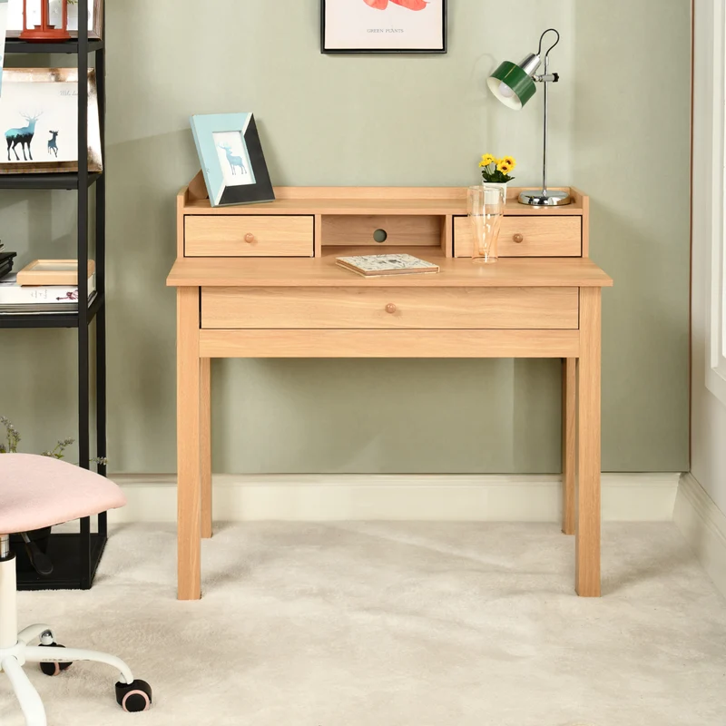 Bureau classique en bois, avec tiroirs et rangements DEVAKI LIGHT WOOD
