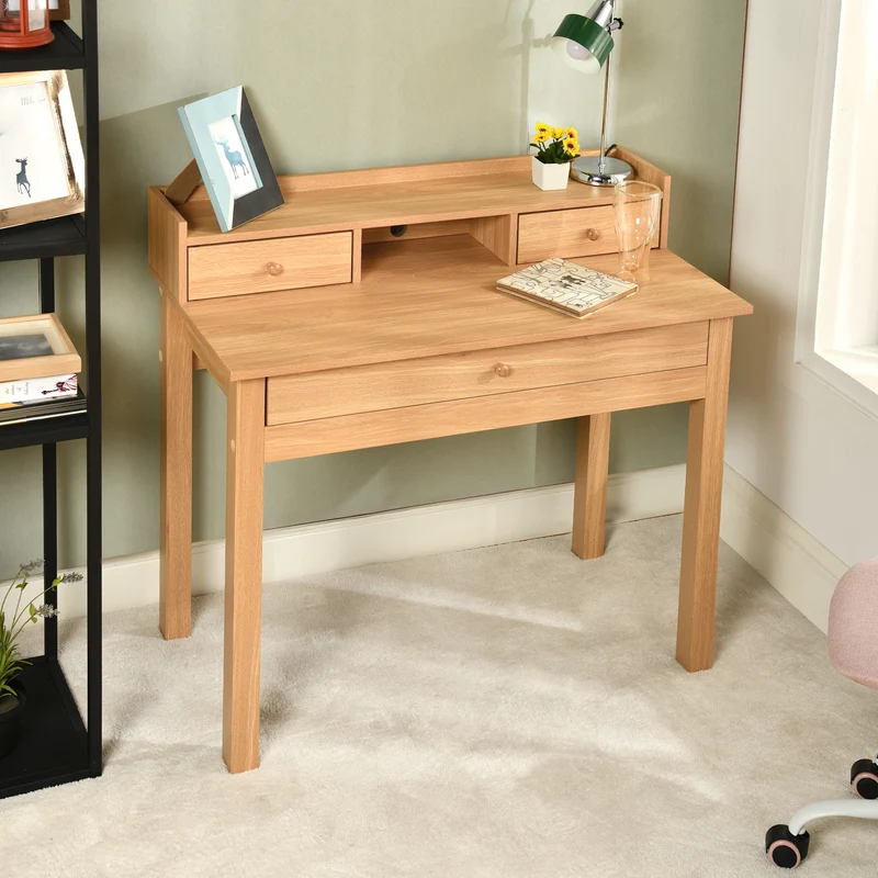 Bureau classique en bois, avec tiroirs et rangements DEVAKI LIGHT WOOD
